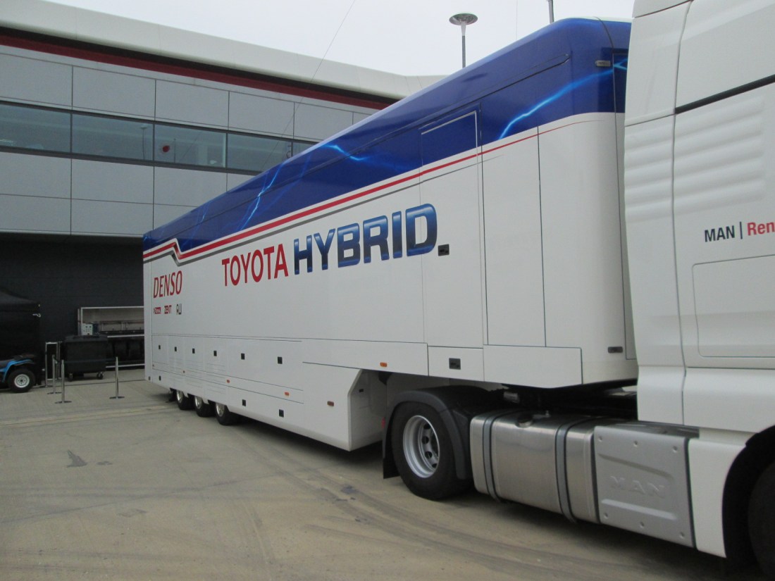 A shot of the Toyota motor home in the Silverstone paddock - Round 1 of the 2014 FIA World Endurance Championship.