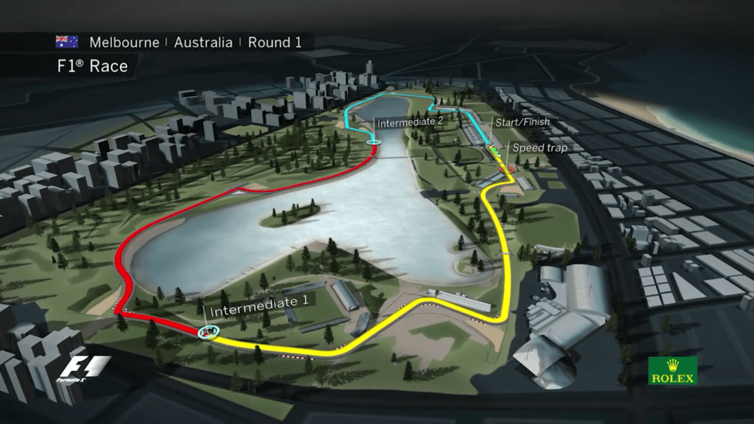 New track graphic from the World Feed, on display at the 2015 Australian Grand Prix.