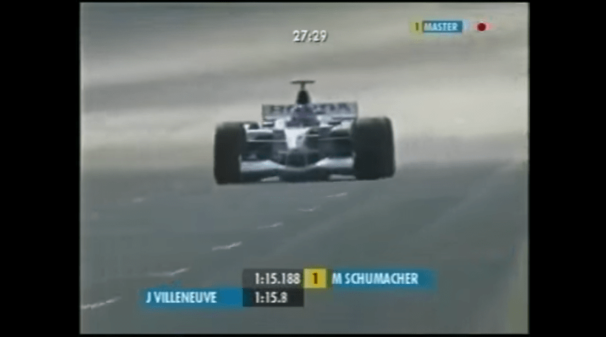 The F1 Digital+ graphics set in action during practice for the 2002 United States Grand Prix.