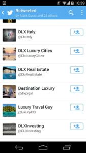 Accounts related to Destination Luxury 'mass retweeting' content related to Formula E.