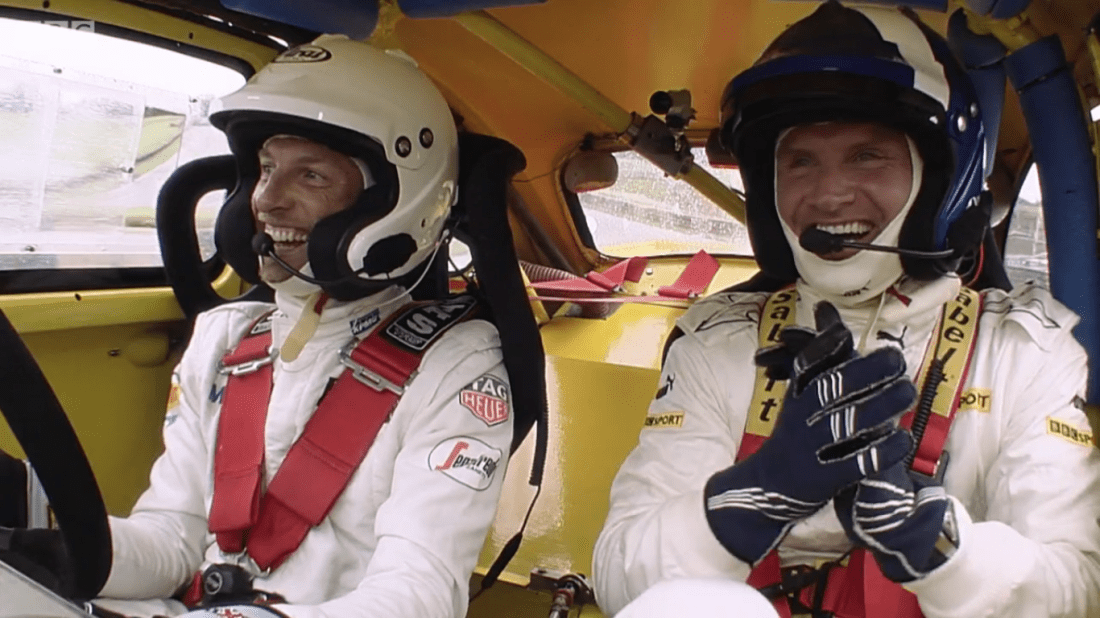 Jenson Button has a go in one of his Dad's old rally cross cars...