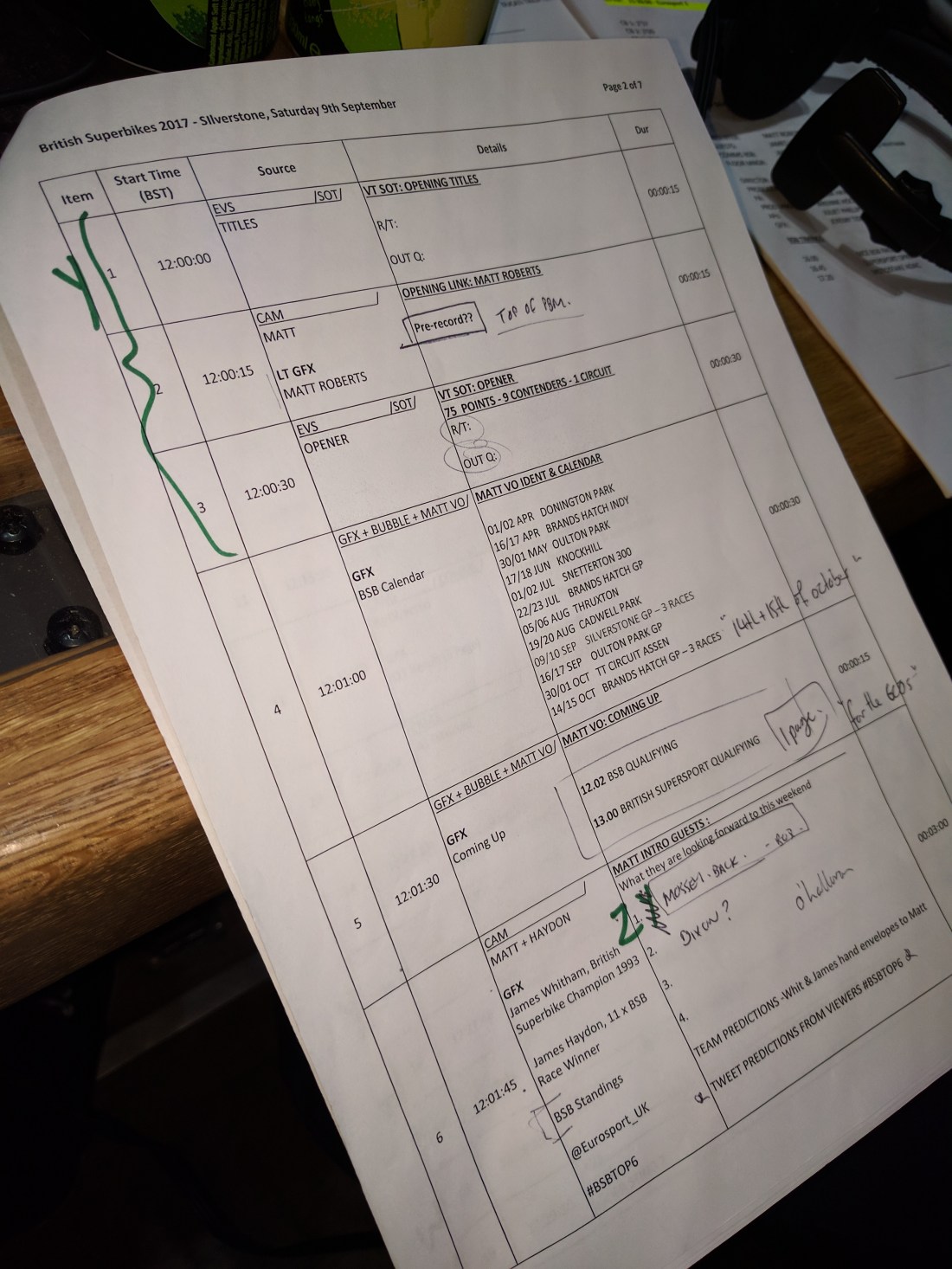 British Superbikes - running order
