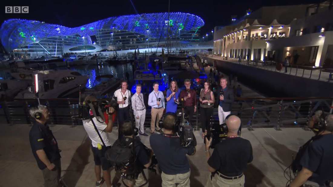 The BBC F1 team close their final ever F1 Forum at the 2015 Abu Dhabi Grand Prix.